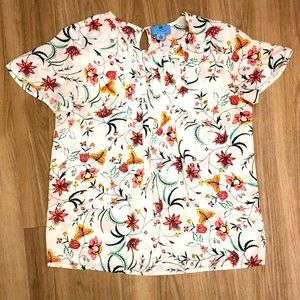 Floral Flutter Sleeve Sheer Summer T-Shirt XS